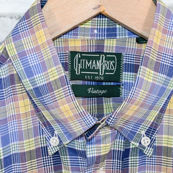 GITMAN BROS Vintage Men's Button Down Shirt Multi Plaid cotton size M Made in US - Picture 3 of 6